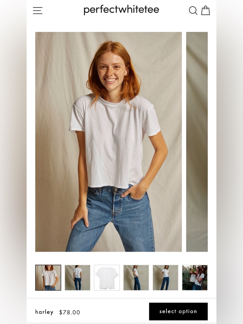 NWOT PerfectWhiteTee Harley Crewneck Short Sleeve White Tee 100% Cotton | Small